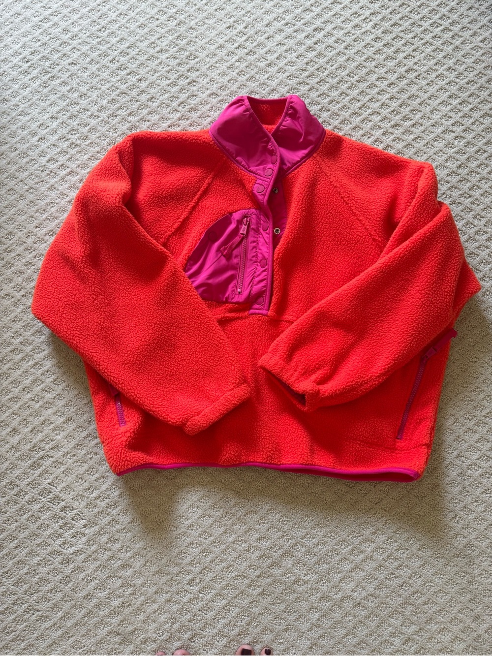 FP Movement by Free People Red Fleece Pullover with Pink Trim